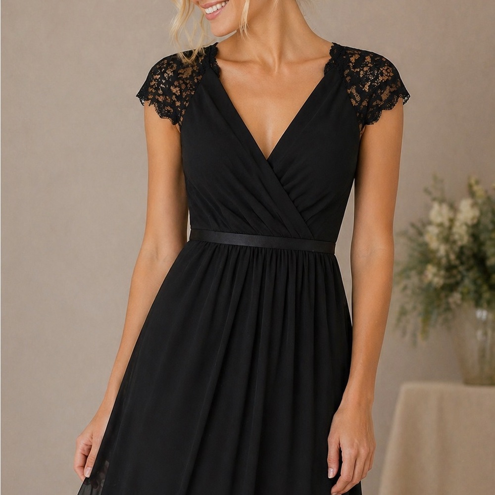 David's Bridal Black Maxi Dress with Flowing A-Line Skirt